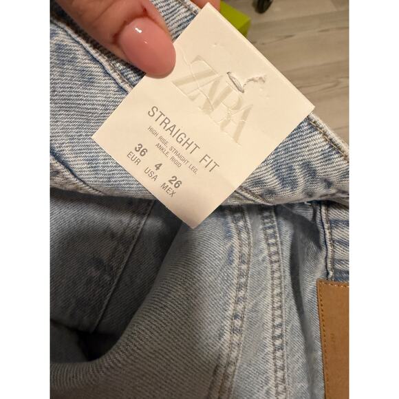 Zara Women's 4 Light Blue High Waist Straight Ankle Rigid Pocketed Cotton Jeans - Picture 9 of 10